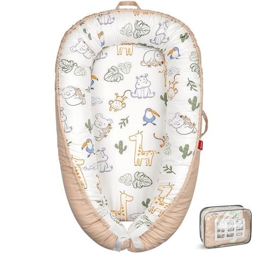Baby Lounger - Baby Lounger for Newborn 0-24 Months, Breathable & Soft Baby Nest, Portable and Lightweight Lounger for Home and Travel, Ideal Newborn Babies Essentials (Beige Hippo)