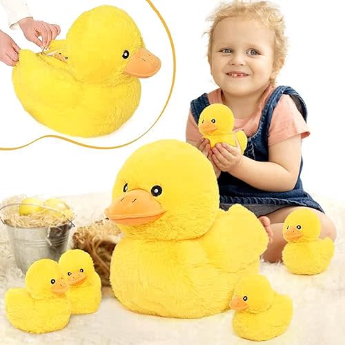 MaoGoLan Duck Stuffed Animals-Big Stuff Mommy Duck with 5 Ducklings - 6PCs Large Quack Plush Set for Boys Girls- Birthday Easter Gift 16 inches