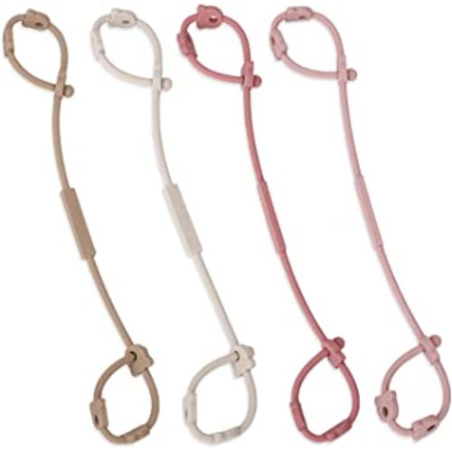 Toy Safety Straps, AULEGE 4 Pack Stretchable Silicone Pacifier Clips, Adjustable Baby Bottle Toy Teethers Harness Straps for Strollers, High Chair, Hanging Baskets, Cribs, Shopping Trolley, Car Seat