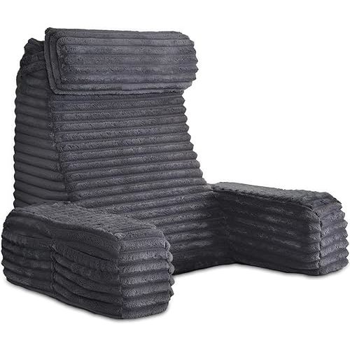 ENITYA 22" XL Back Pillow for Bed Sitting Up, Reading Pillow with Built-in Arms, Soft Back Support Chair, Ideal for Watching TV, Gaming, Nursing, Resting, Post Surgery, Dark Grey