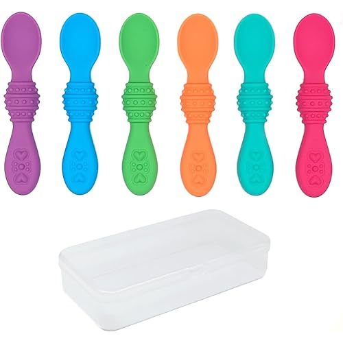 Elk and Friends Silicone Baby Spoons | Travel Case Included | First Stage Infant Toddler Spoon | Baby Led Weaning Stage | Dishwasher Safe