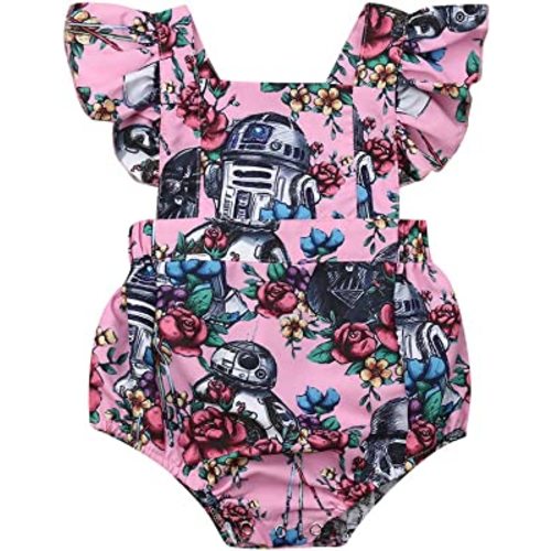 Axupico Baby Girl Romper Clothes Newborn One Piece Romper Floral Sleeveless Backless Ruffle Sleeve Princess Summer Clothes (Pink Romper, 6_Months)