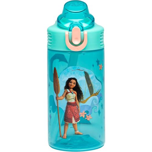 Zak Designs Disney Moana Sage Kids Water Bottle For School or Travel, 16oz Durable Plastic Water Bottle With Straw, Handle, and Leak-Proof, Pop-Up Spout Cover (Moana, Maui)