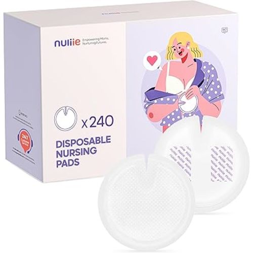 Nuliie Super Absorbent & Featherlight Disposable Nursing Pads 240 Count, Stay Dry, Soft & Breathable Breast Pads for Leaking Milk, Leakproof, Individually Packaged Breastfeeding Essentials for Moms