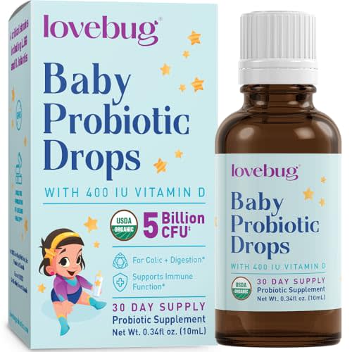 Lovebug Award Winning USDA Organic Probiotic for Infants & Babies | Helps with Colic, Reflux, Diarrhea, Constipation & Gas | Multi-Strain 5 Billion CFU | Liquid Drops | Ages 0-24 Months