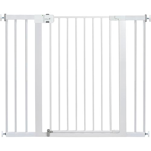 Safety 1st SecureTech Tall & Wide Pressure-Installed Metal Gate with SecureTech Locking Handle - Fits 29-47" Wide, 36" Tall, Includes 2 Extension Panels And 4 Wall Cups, Great For Babies And Pets, White