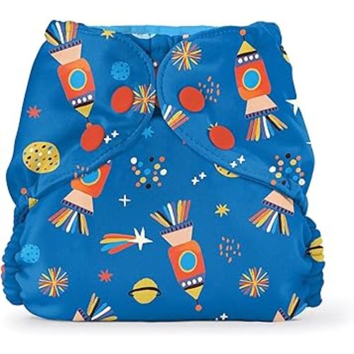 Esembly Cloth Diaper Cover - Reusable Swim Diaper, Waterproof, Breathable - Adjustable Outer Layer Over Absorbent Inner for Blowout Protection - Blast Off, Size 1 (7-17lbs)