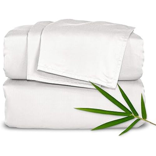 King Sheets by Pure Bamboo, Genuine 100% Organic Viscose Derived from Bamboo Bed Sheet Set, Luxuriously Soft & Cooling, Double Stitching, Lifetime Quality Promise (King, White)