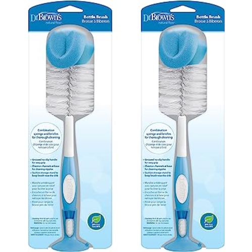 Dr. Brown's Reusable Sponge Baby Bottle Cleaning Brush with Suction Cup Stand, Scrubber and Nipple Cleaner, Blue 1-Pack (Pack of 2)