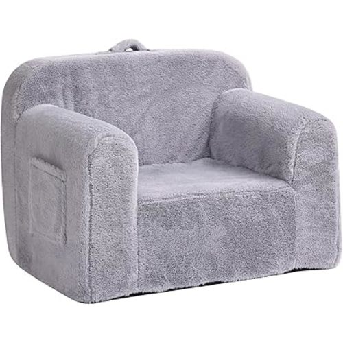 Tiita Kids Sofa, Children Couch with Carrying Handle & Side Pockets, Kids Foam Chair, Toddler Armrest Chair, Lightweight Children Sofa Chair, Kids Read Sofa for Girl or Boy (Plush Stone Grey)