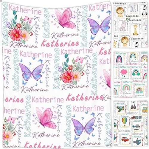 Personalized Baby Blanket for Girls and Boys,Super Soft Custom Baby Blanket with Name,Customized Swaddle Blankets Throw for Newborn,Infant,Toddlers