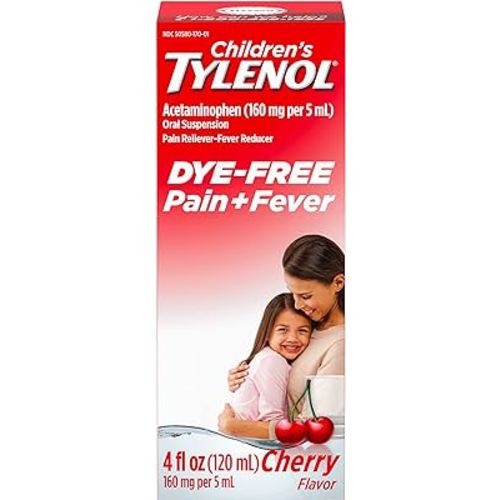 Tylenol Children's Oral Suspension Acetaminophen Medicine, Dye-Free Cherry, 4 fl. oz
