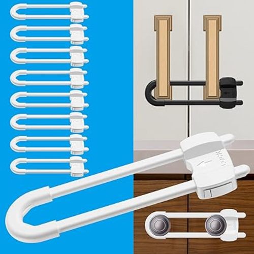 Baby Proofing Cabinets Adjustable U Shaped Child Safety Cabinet Locks for Babies (10 Pack White)