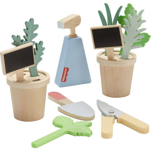 Fisher-Price Wood Herb Garden and Tools Playset, 12 Wood Pieces for Preschool Pretend, Ages 3+ Years