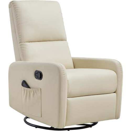 Merluxy Recliner Chair,Nursery Glider with High Back for Living Room,Swivel Rocking,Leather Cream