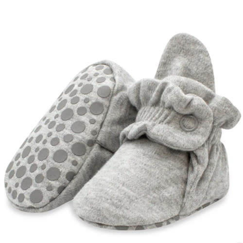Zutano Cotton Gripper Stay-On Baby Bootie Slipper - Heather Gray