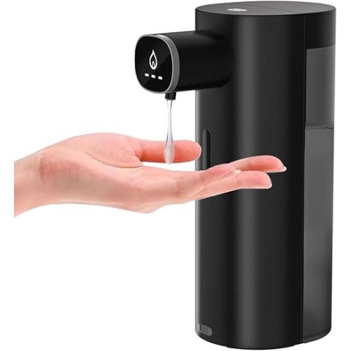 Soap Dispenser, Touchless Soap Dispenser, 3 Levels Adjustable Touchless Soap Dispenser Bathroom, 10.1OZ/300ml Automatic Soap Dispenser Touchless, USB Rechargeable Black Automatic Hand Soap Dispenser