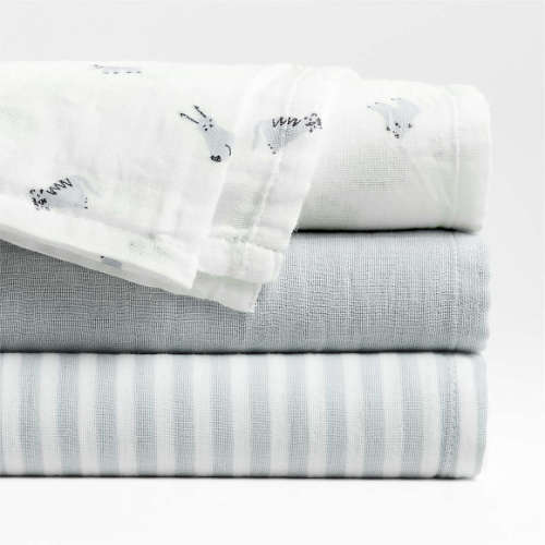 Baby's First Blue Mini Animal Organic Cotton Gauze Baby Swaddle Blankets, Set of 3
