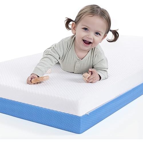 Extra Thick 5” Dual-Sided Crib Mattress – Soft & Comfortable Gel Memory Foam, Breathable & Cooling Hypoallergenic Removable Cover, Fits Standard Cribs – Infant & Toddler Mattress,52x27.5x5