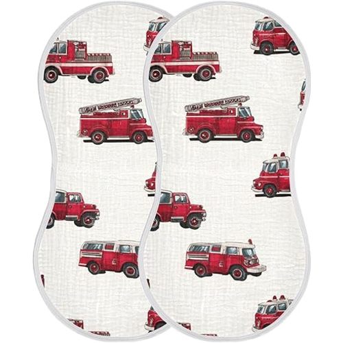 Fire Trucks Vintage Burp Cloths Baby Boys Girls Absorbent Soft Cotton Burping Cloths Rags, 2 Pack