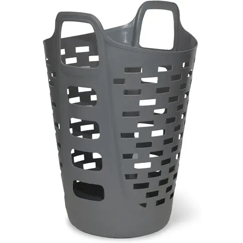 Clorox Flexible Laundry Basket - Tall Plastic Hamper for Clothes, Bedroom, and Storage - Portable Round Bin with Carry Handles, 2 Bushel, Grey