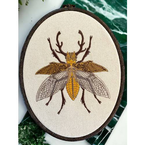 Winged Stag Beetle Finished Embroidery Hoop Wall Decor, Bug Wall Art, Embroidery Art Finished, Bee Room Decor,Cottagecore Home Decor, Insect