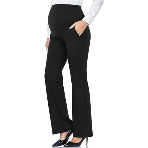 AMPOSH Women's Maternity Bootcut Work Pants with Pockets Flare Yoga Pants for Workout and Daily Wear