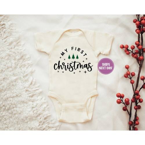 My First Christmas Onesie®, Natural Christmas Onesie®, My First Christmas Baby Long Sleeve Onesie®, Baby Christmas Outfit