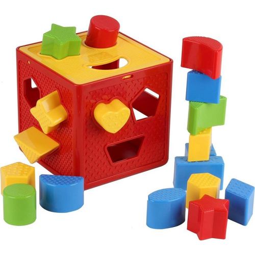 Baby Shape Sorter Toy Blocks - Childrens Blocks Includes 18 Shapes - Color Recognition Shape Toys With Colorful Sorter Cube Box - Play22usa