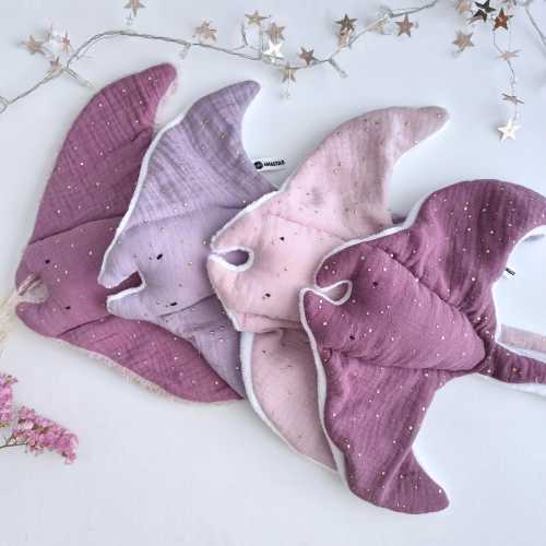 MANTA RAY Baby Comforter, STINGRAY Animal Lovey, Double Gauze Ocean Toy, Cuddle Soft Sea Animal, Doudou Stingray Baby Girl Shower Gift Pink