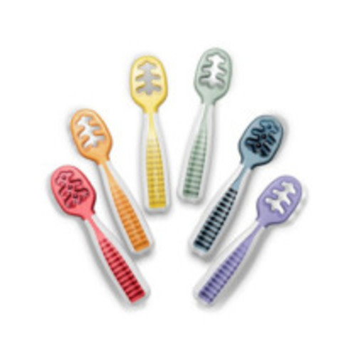NumNum Baby Spoons Set, Baby Essentials Pre-Spoon GOOtensils for 6+ Months, First Stage Self-Feeding Spoons for Baby Led Weaning (BLW), Silicone Toddler Utensils, BPA-Free, 6 Pack Rainbow