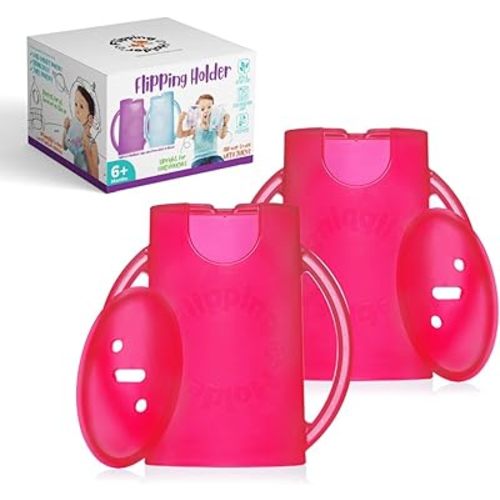 Squeeze Proof Pouch Holder (2-pack with lids) for Food Pouches & Juice Boxes - Multipurpose - Prevent Messes & Support Self-Feeding - Easy Grasping Handles - Made in USA