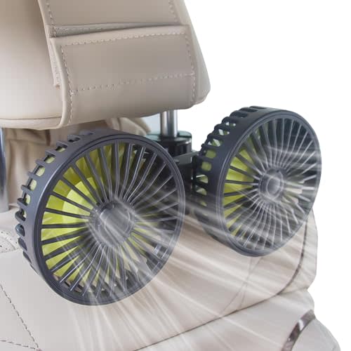 XOOL Car Fans for Backseat - Dual Head USB Cooling Car Fan for Kids, 360° Rotatable Car Rear Headrest Fan, Air Circulation Fan with Adjustable Clip for Vehicles SUV RV Truck