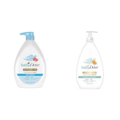Baby Dove Sensitive Skin Care Bundle - Baby Wash Rich Moisture 34 oz & Baby Lotion for Sensitive Skin 20 oz