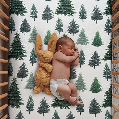 Soft Fitted Crib Sheet, Stretchy and Breathable Toddler Crib Sheet for Boys and Girls, Fits Standard Crib and Toddler Mattress - Pine Trees