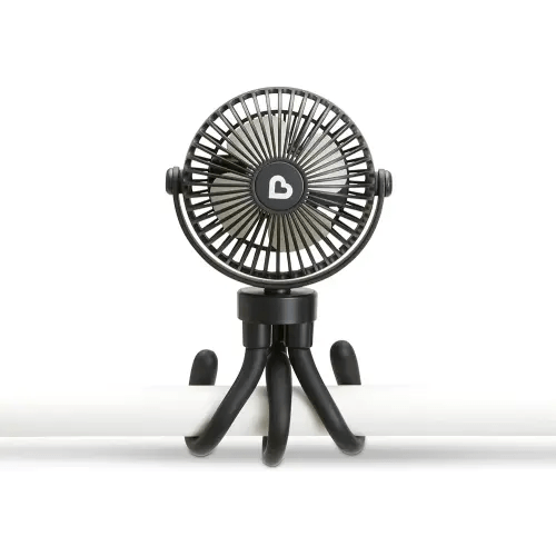 Munchkin® Stroller Fan - Portable Baby Cooling System with 4 Speeds, Rechargeable Battery, and Entertaining LED Lights, Black with Multicolored Lights