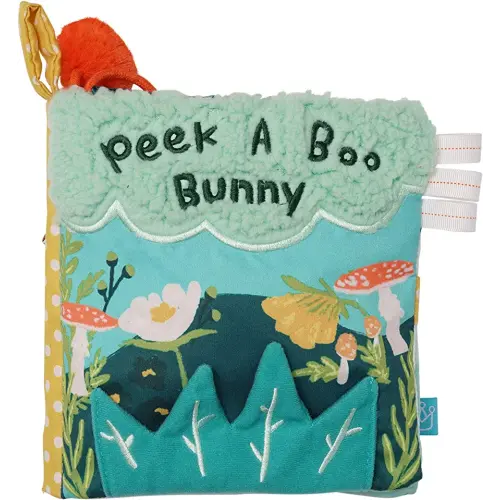 Manhattan Toy Fairytale Peek-a-Boo Soft Activity Crinkle Book for Baby & Toddler with Tethered Bunny Squeaker Small