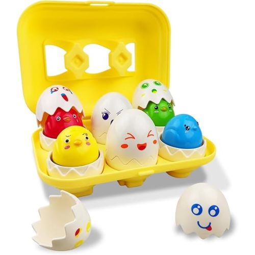 Pinkiwine Easter Hide & Squeak Eggs Montessori Sorting & Matching Learning Toys for Toddlers Kids Boys Girls Easter Basket Stuffers Gifts Party Favors