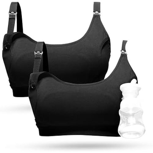 Momcozy Pumping Bra Hands Free 2 Pack Comfortable All Day Wear Pumping and Nursing Bra in One Holding Breast Pump for Spectra, Lansinoh, Medela