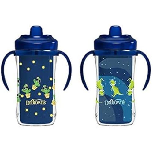 Dr. Brown's Milestones Hard Spout Insulated Sippy Cup with Handles, Blue, 10 oz, 2 Pack, 12m+