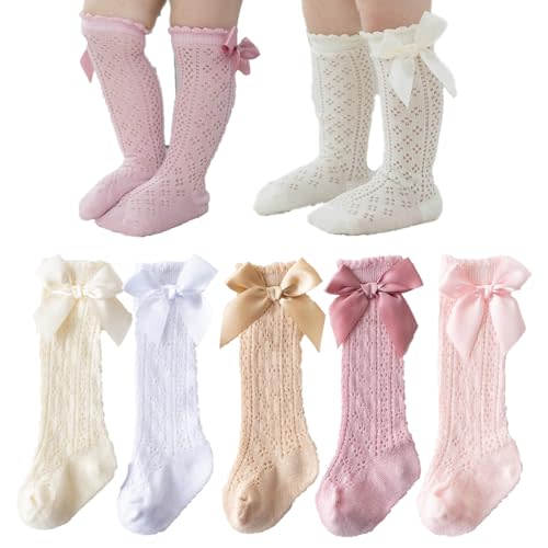 Ashmyova Baby Girls Knee High Mesh Socks Breathable Infants Toddlers Bowknot Dress Socks