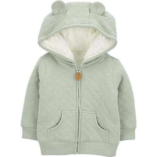 Simple Joys by Carter's Baby Hooded Sweater Jacket with Sherpa Lining - Green