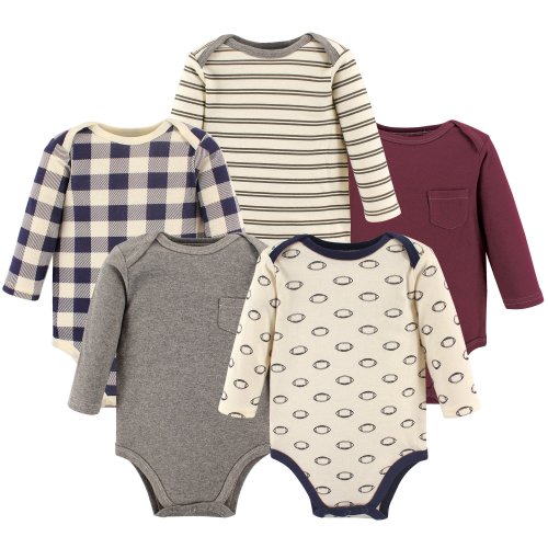 Hudson Baby Unisex Baby Cotton Long-Sleeve Bodysuits, Burgundy Football, 0-3 Months