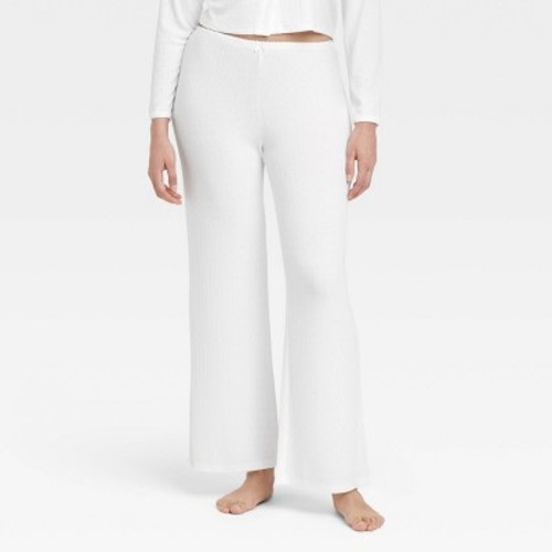 Women's Pointelle Pajama Pants - Auden™ White XL: Midweight Wide Leg, Full Waistband Elastic, Machine Washable