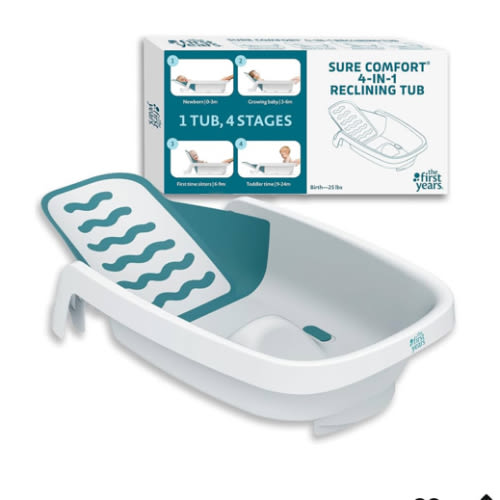 The First Years 4-in-1 Reclining Baby Bathtub - Adjustable Recline for Custom Comfort for Newborn to Toddler - All-in-1 Baby Bath Seat Adjusts as Baby Grows - Ages 0 to 24 Months