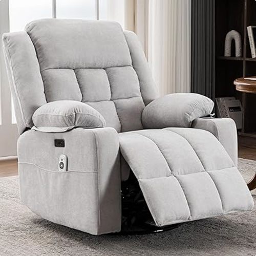 Power Swivel Rocker Recliner Chair for Adults with Massage and Heat, USB and Type-C Ports, Infinite Position, Electric Glider Reclining Single Sofa Chair for Living Room(Grey)