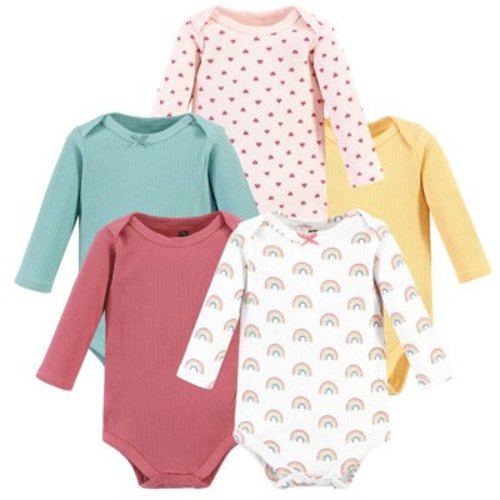 Hudson Baby Infant Girl Thermal Long Sleeve Bodysuits, Creative Rainbows, 6-9 Months