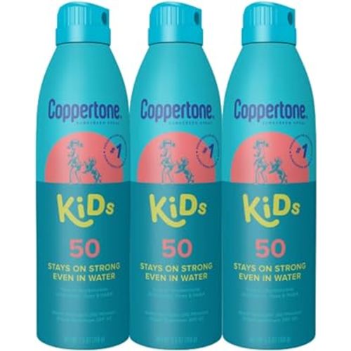 Coppertone Kids Sunscreen Spray SPF 50, Water Resistant Sunscreen for Kids, Broad Spectrum Spray Sunscreen SPF 50, 5.5 Oz Pack of 3