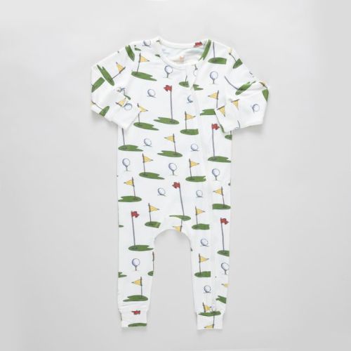 Pink Chicken- Baby Bamboo Romper - Cream Golf Tournament