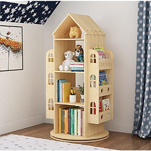 Heehee Rotating Bookshelf 360 Display Floor Standing Bookcase Storage Rack Children's Bookshelf, Wood Book Shelf Organizer Stand for Kids, Storage Book Display Case Bookrack